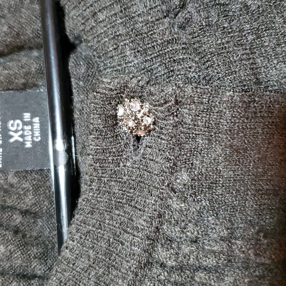 New York & Company taupe brown gray cardigan sweater button down sparkle buttons - Picture 2 of 6